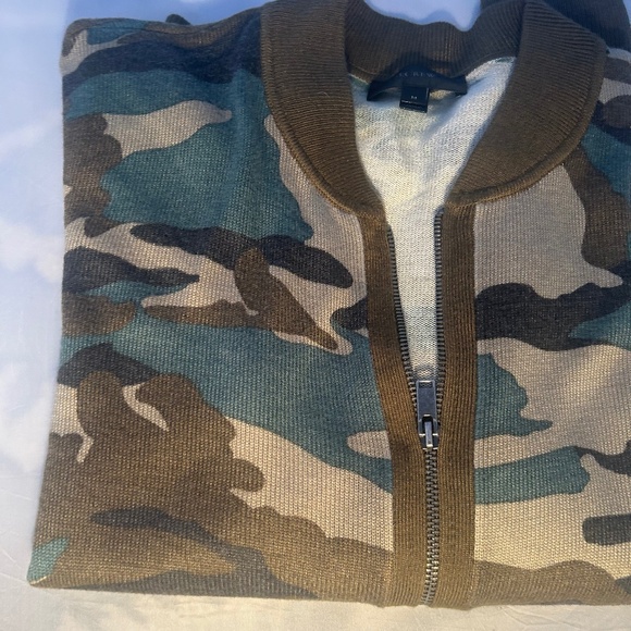 J. CREW Women's Camouflage Full Zip w/Drawstring Wool Blend Sweater  Size M - Picture 2 of 6